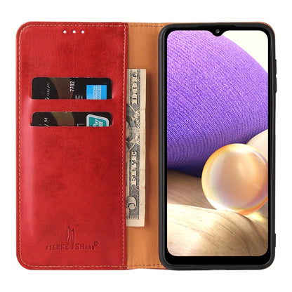 For Samsung Galaxy A32 5G Fierre Shann PU Genuine Leather Texture Horizontal Flip Leather Case with Holder & Card Slots & Wallet(Red) by FIERRE SHANN