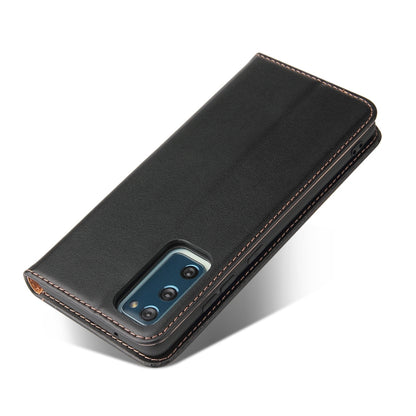 For Samsung Galaxy A52 4G/5G Fierre Shann PU Genuine Leather Texture Horizontal Flip Leather Case with Holder & Card Slots & Wallet(Black) by FIERRE SHANN