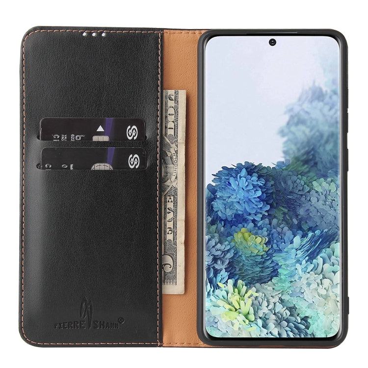 For Samsung Galaxy A52 4G/5G Fierre Shann PU Genuine Leather Texture Horizontal Flip Leather Case with Holder & Card Slots & Wallet(Black) by FIERRE SHANN