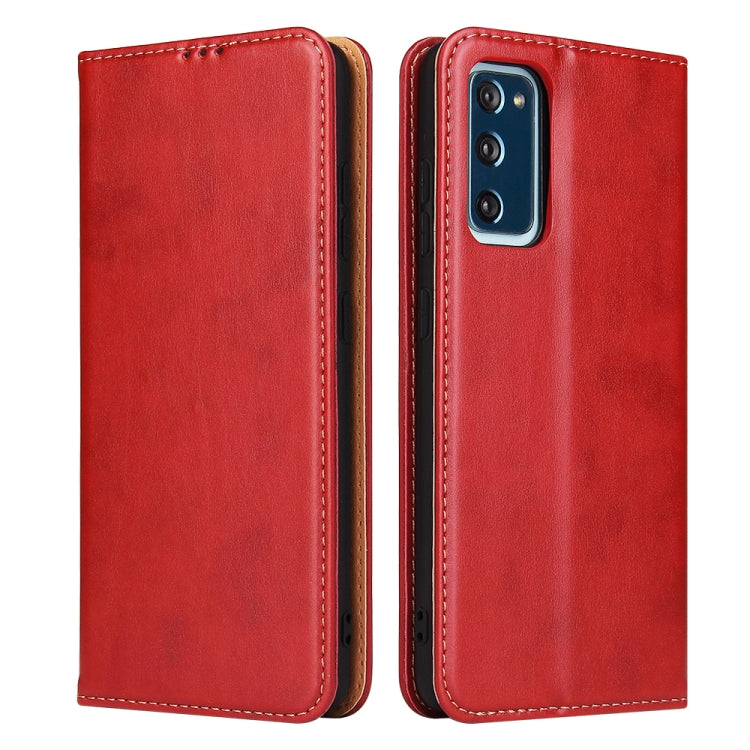 For Samsung Galaxy A52 4G/5G Fierre Shann PU Genuine Leather Texture Horizontal Flip Leather Case with Holder & Card Slots & Wallet(Red) by FIERRE SHANN
