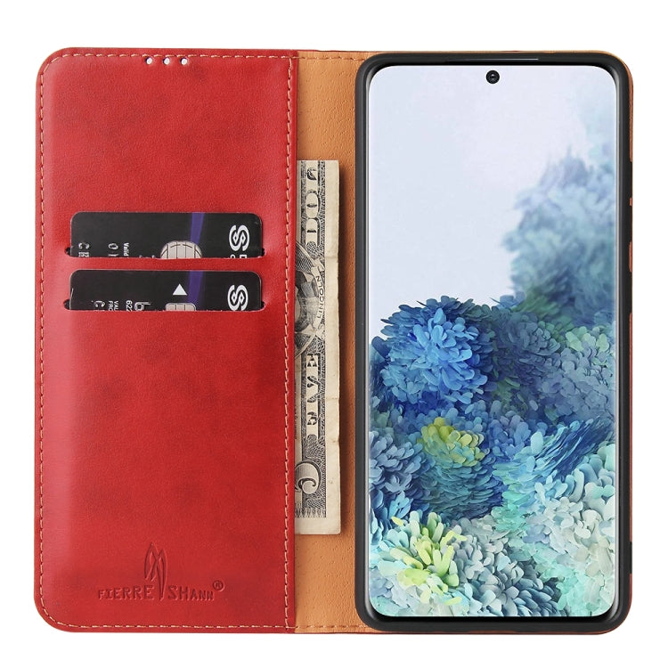 For Samsung Galaxy A52 4G/5G Fierre Shann PU Genuine Leather Texture Horizontal Flip Leather Case with Holder & Card Slots & Wallet(Red) by FIERRE SHANN