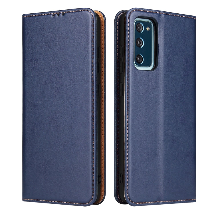 For Samsung Galaxy A52 4G/5G Fierre Shann PU Genuine Leather Texture Horizontal Flip Leather Case with Holder & Card Slots & Wallet(Blue) by FIERRE SHANN