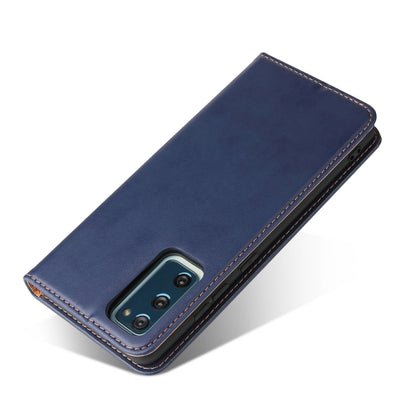 For Samsung Galaxy A52 4G/5G Fierre Shann PU Genuine Leather Texture Horizontal Flip Leather Case with Holder & Card Slots & Wallet(Blue) by FIERRE SHANN