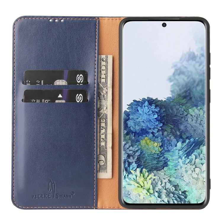 For Samsung Galaxy A52 4G/5G Fierre Shann PU Genuine Leather Texture Horizontal Flip Leather Case with Holder & Card Slots & Wallet(Blue) by FIERRE SHANN