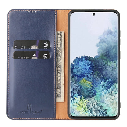 For Samsung Galaxy A52 4G/5G Fierre Shann PU Genuine Leather Texture Horizontal Flip Leather Case with Holder & Card Slots & Wallet(Blue) by FIERRE SHANN