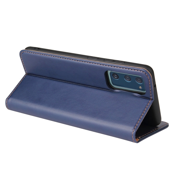 For Samsung Galaxy A52 4G/5G Fierre Shann PU Genuine Leather Texture Horizontal Flip Leather Case with Holder & Card Slots & Wallet(Blue) by FIERRE SHANN