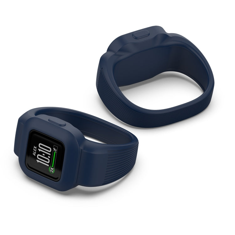 For Garmin Vivofit JR3 No Buckle Silicone Pure Color Watch Band, Size:S(Dark Blue) - Watch Bands by buy2fix | Online Shopping UK | buy2fix