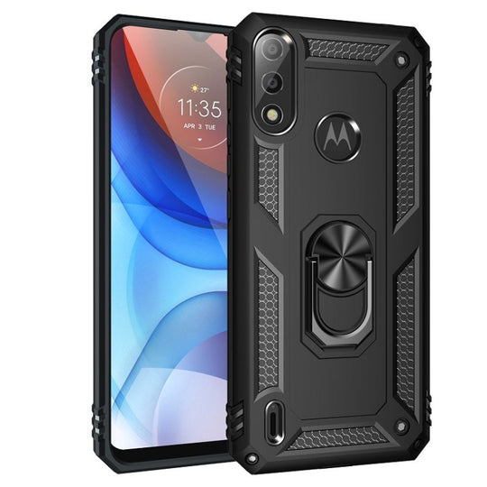 For Motorola Moto E7 Power (2021) Shockproof TPU + PC Protective Case with 360 Degree Rotating Holder(Black)