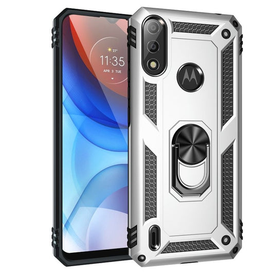 For Motorola Moto E7 Power (2021) Shockproof TPU + PC Protective Case with 360 Degree Rotating Holder(Silver) - Motorola Cases by buy2fix | Online Shopping UK | buy2fix