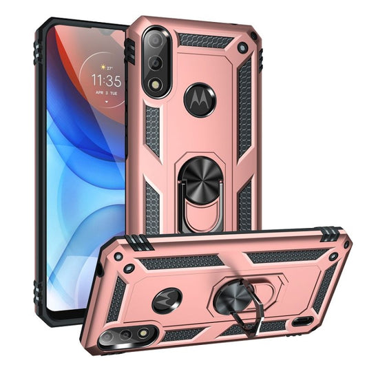 For Motorola Moto E7 Power (2021) Shockproof TPU + PC Protective Case with 360 Degree Rotating Holder(Rose Gold) - Motorola Cases by buy2fix | Online Shopping UK | buy2fix