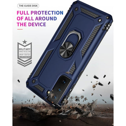 For Samsung Galaxy S21 FE Shockproof TPU + PC Protective Case with 360 Degree Rotating Holder(Blue) by buy2fix