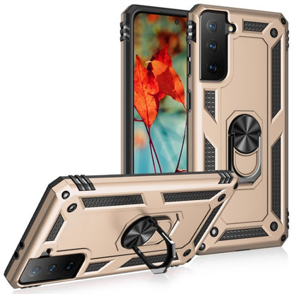 For Samsung Galaxy S21 FE Shockproof TPU + PC Protective Case with 360 Degree Rotating Holder(Gold) by buy2fix