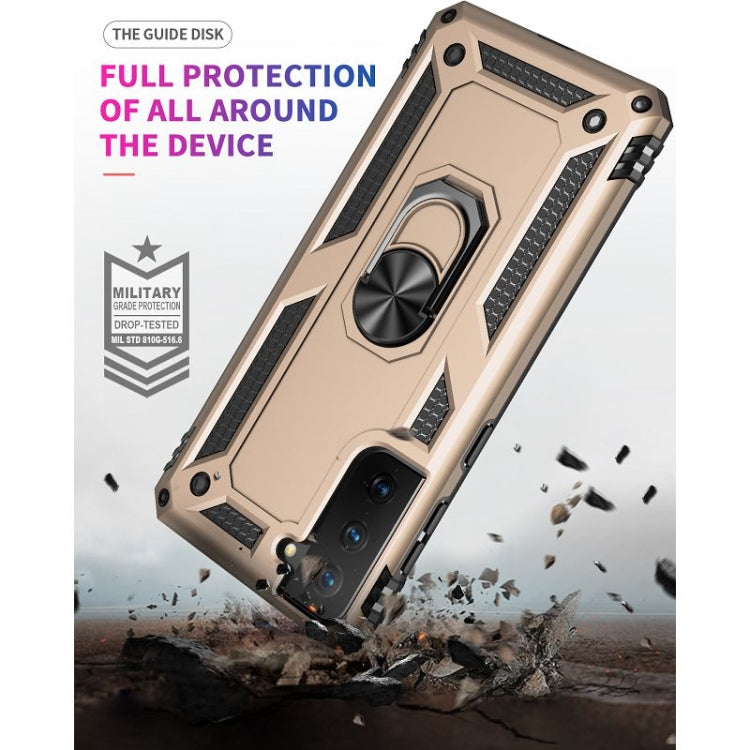 For Samsung Galaxy S21 FE Shockproof TPU + PC Protective Case with 360 Degree Rotating Holder(Gold) by buy2fix