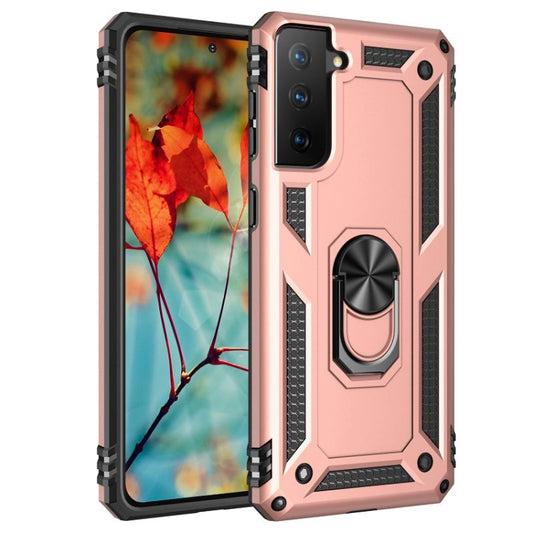 For Samsung Galaxy S21 FE Shockproof TPU + PC Protective Case with 360 Degree Rotating Holder(Rose Gold) by buy2fix