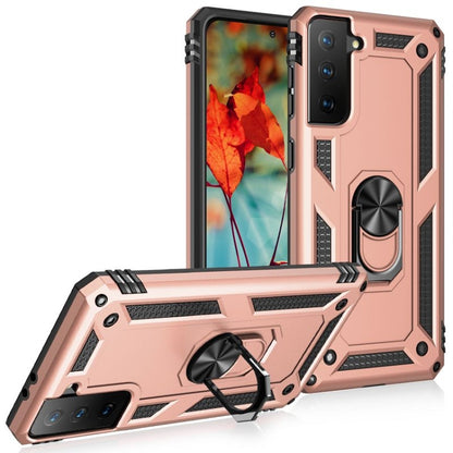 For Samsung Galaxy S21 FE Shockproof TPU + PC Protective Case with 360 Degree Rotating Holder(Rose Gold) by buy2fix