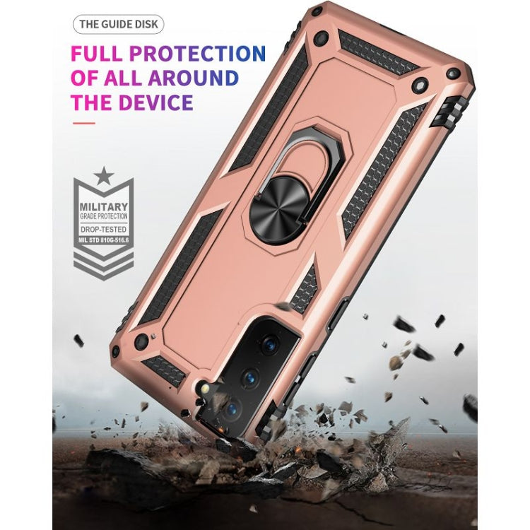 For Samsung Galaxy S21 FE Shockproof TPU + PC Protective Case with 360 Degree Rotating Holder(Rose Gold) by buy2fix