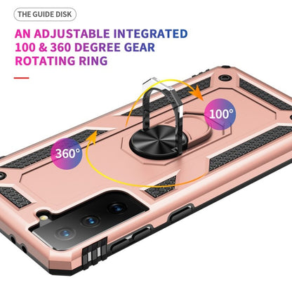 For Samsung Galaxy S21 FE Shockproof TPU + PC Protective Case with 360 Degree Rotating Holder(Rose Gold) by buy2fix