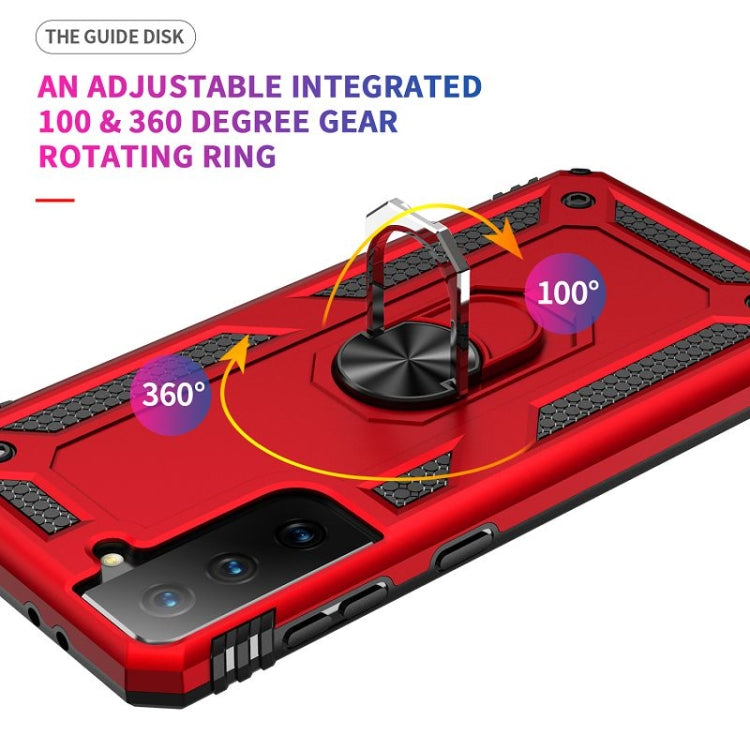 For Samsung Galaxy S21 FE Shockproof TPU + PC Protective Case with 360 Degree Rotating Holder(Red) by buy2fix