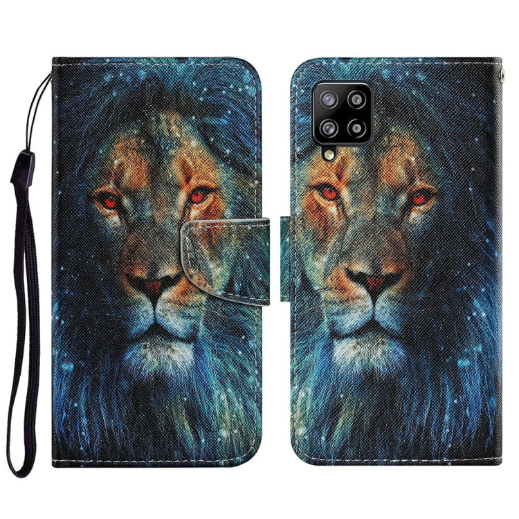 For Samsung Galaxy A22 4G Coloured Drawing Pattern Horizontal Flip PU Leather Case with Holder & Card Slots & Wallet & Lanyard(Lion) by buy2fix
