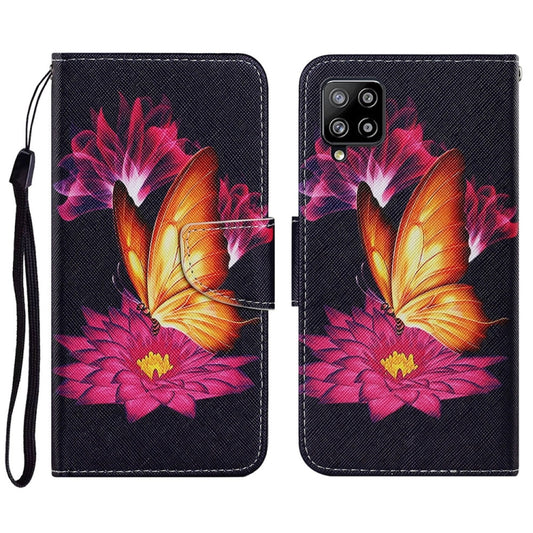 For Samsung Galaxy A22 4G Coloured Drawing Pattern Horizontal Flip PU Leather Case with Holder & Card Slots & Wallet & Lanyard(Big Golden Butterfly) by buy2fix