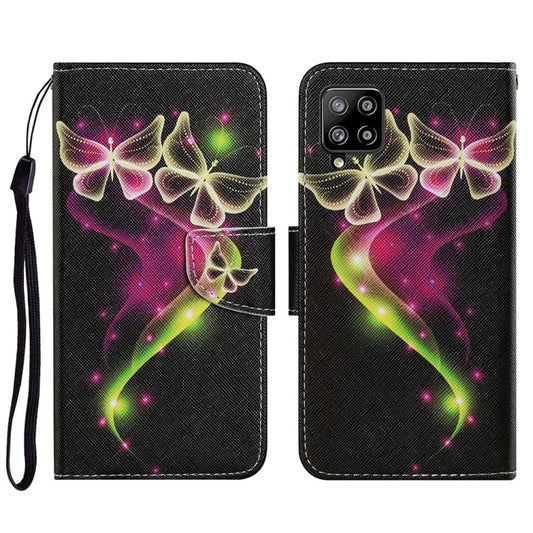 For Samsung Galaxy A22 4G Coloured Drawing Pattern Horizontal Flip PU Leather Case with Holder & Card Slots & Wallet & Lanyard(Couple Butterfly) by buy2fix