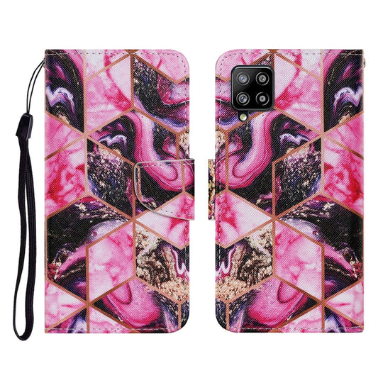 For Samsung Galaxy A22 4G Coloured Drawing Pattern Horizontal Flip PU Leather Case with Holder & Card Slots & Wallet & Lanyard(Purple Marble) by buy2fix
