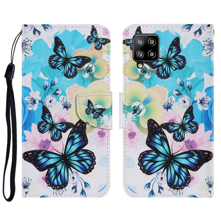 For Samsung Galaxy A22 4G Coloured Drawing Pattern Horizontal Flip PU Leather Case with Holder & Card Slots & Wallet & Lanyard(Purple Butterfly) by buy2fix