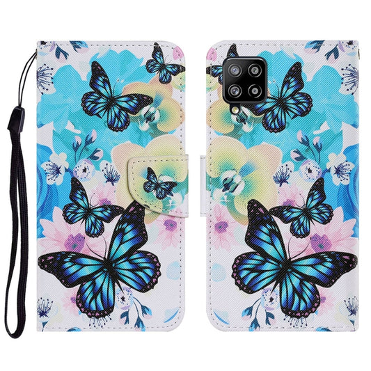For Samsung Galaxy A22 4G Coloured Drawing Pattern Horizontal Flip PU Leather Case with Holder & Card Slots & Wallet & Lanyard(Purple Butterfly) by buy2fix