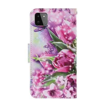 For Samsung Galaxy A22 5G Coloured Drawing Pattern Horizontal Flip PU Leather Case with Holder & Card Slots & Wallet & Lanyard(Rose Butterfly) by buy2fix
