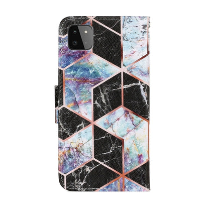 For Samsung Galaxy A22 5G Coloured Drawing Pattern Horizontal Flip PU Leather Case with Holder & Card Slots & Wallet & Lanyard(Black Marble) by buy2fix