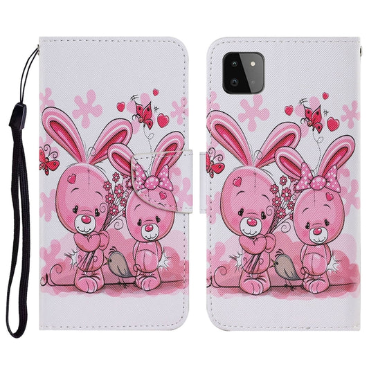 For Samsung Galaxy A22 5G Coloured Drawing Pattern Horizontal Flip PU Leather Case with Holder & Card Slots & Wallet & Lanyard(Cute Rabbit) by buy2fix