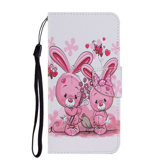 For Samsung Galaxy A22 5G Coloured Drawing Pattern Horizontal Flip PU Leather Case with Holder & Card Slots & Wallet & Lanyard(Cute Rabbit) by buy2fix