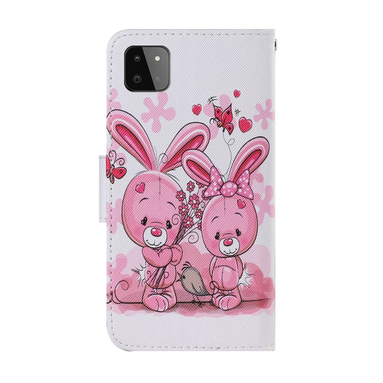 For Samsung Galaxy A22 5G Coloured Drawing Pattern Horizontal Flip PU Leather Case with Holder & Card Slots & Wallet & Lanyard(Cute Rabbit) by buy2fix