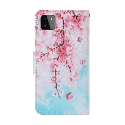For Samsung Galaxy A22 5G Coloured Drawing Pattern Horizontal Flip PU Leather Case with Holder & Card Slots & Wallet & Lanyard(Cherry Blossoms) by buy2fix