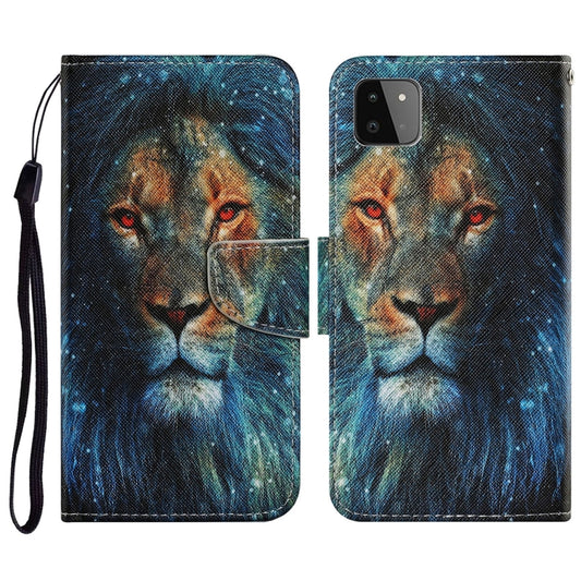 For Samsung Galaxy A22 5G Coloured Drawing Pattern Horizontal Flip PU Leather Case with Holder & Card Slots & Wallet & Lanyard(Lion) by buy2fix