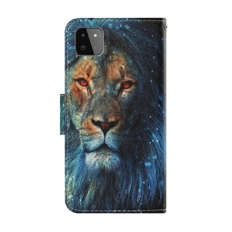 For Samsung Galaxy A22 5G Coloured Drawing Pattern Horizontal Flip PU Leather Case with Holder & Card Slots & Wallet & Lanyard(Lion) by buy2fix
