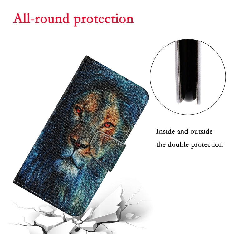 For Samsung Galaxy A22 5G Coloured Drawing Pattern Horizontal Flip PU Leather Case with Holder & Card Slots & Wallet & Lanyard(Lion) by buy2fix