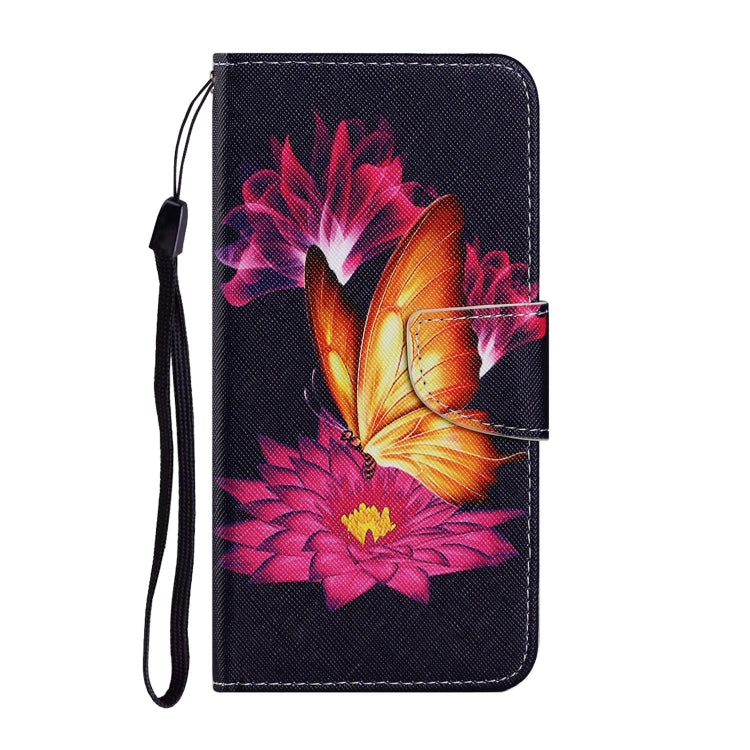 For Samsung Galaxy A22 5G Coloured Drawing Pattern Horizontal Flip PU Leather Case with Holder & Card Slots & Wallet & Lanyard(Big Golden Butterfly) by buy2fix