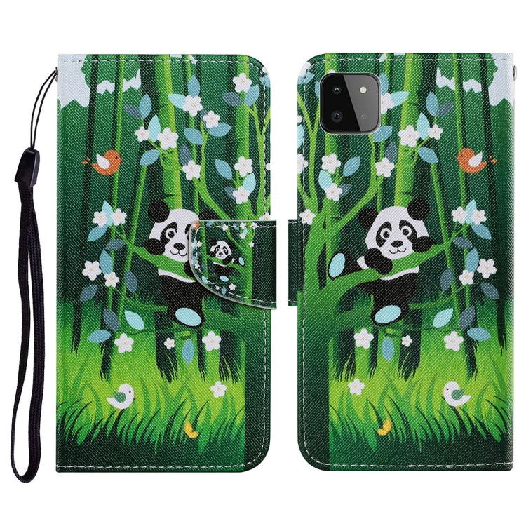 For Samsung Galaxy A22 5G Coloured Drawing Pattern Horizontal Flip PU Leather Case with Holder & Card Slots & Wallet & Lanyard(Panda) by buy2fix