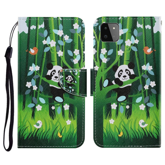 For Samsung Galaxy A22 5G Coloured Drawing Pattern Horizontal Flip PU Leather Case with Holder & Card Slots & Wallet & Lanyard(Panda) by buy2fix
