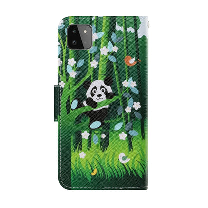 For Samsung Galaxy A22 5G Coloured Drawing Pattern Horizontal Flip PU Leather Case with Holder & Card Slots & Wallet & Lanyard(Panda) by buy2fix