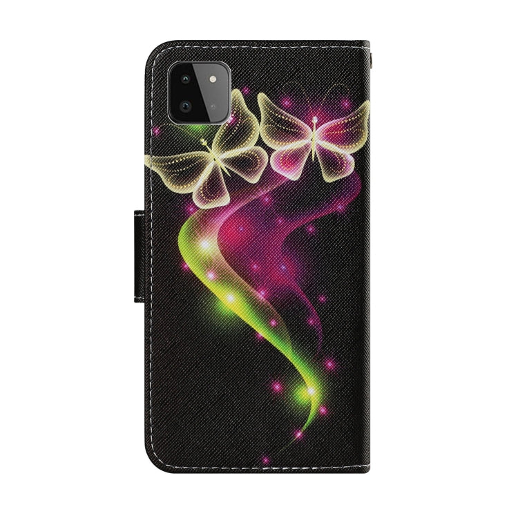 For Samsung Galaxy A22 5G Coloured Drawing Pattern Horizontal Flip PU Leather Case with Holder & Card Slots & Wallet & Lanyard(Couple Butterfly) by buy2fix