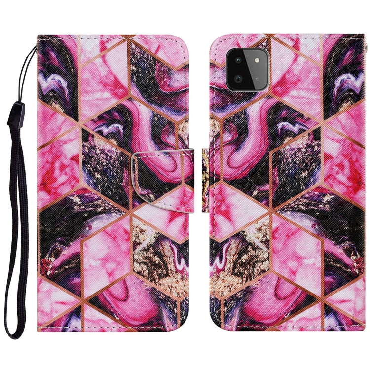 For Samsung Galaxy A22 5G Coloured Drawing Pattern Horizontal Flip PU Leather Case with Holder & Card Slots & Wallet & Lanyard(Purple Marble) by buy2fix