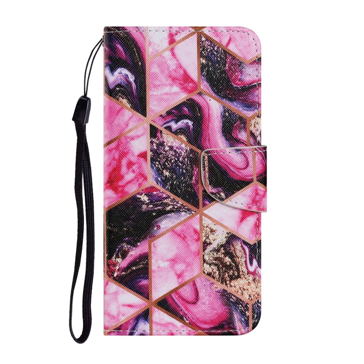 For Samsung Galaxy A22 5G Coloured Drawing Pattern Horizontal Flip PU Leather Case with Holder & Card Slots & Wallet & Lanyard(Purple Marble) by buy2fix