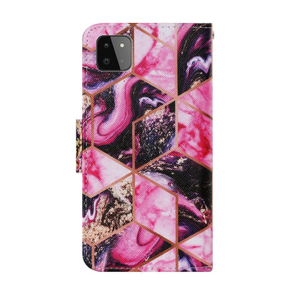 For Samsung Galaxy A22 5G Coloured Drawing Pattern Horizontal Flip PU Leather Case with Holder & Card Slots & Wallet & Lanyard(Purple Marble) by buy2fix