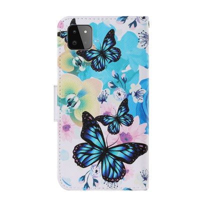 For Samsung Galaxy A22 5G Coloured Drawing Pattern Horizontal Flip PU Leather Case with Holder & Card Slots & Wallet & Lanyard(Purple Butterfly) by buy2fix