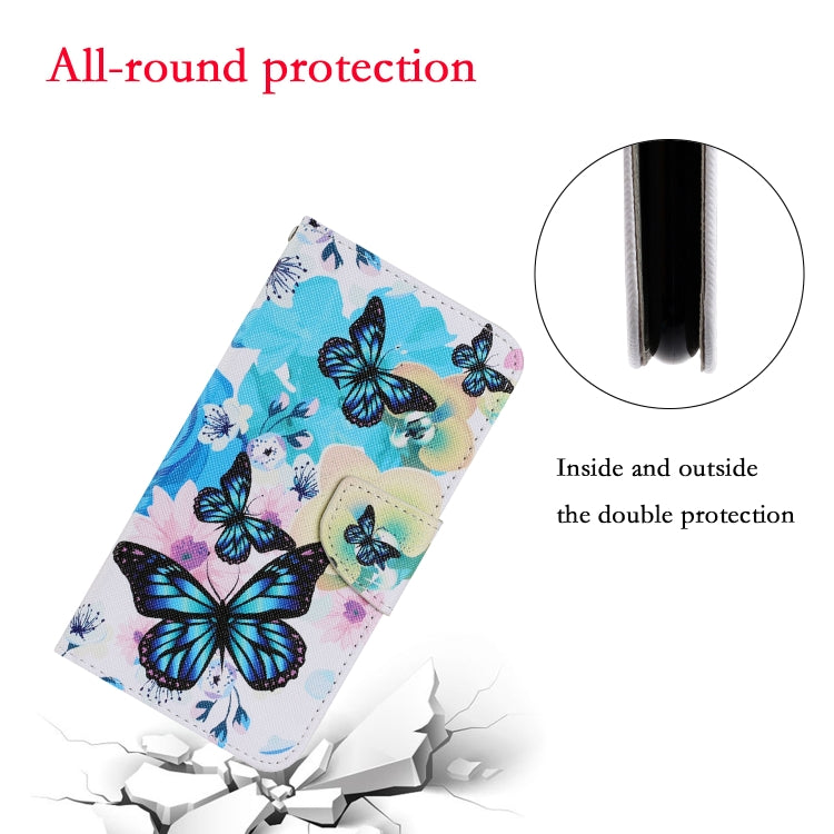 For Samsung Galaxy A22 5G Coloured Drawing Pattern Horizontal Flip PU Leather Case with Holder & Card Slots & Wallet & Lanyard(Purple Butterfly) by buy2fix