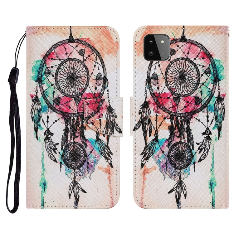 For Samsung Galaxy A22 5G Coloured Drawing Pattern Horizontal Flip PU Leather Case with Holder & Card Slots & Wallet & Lanyard(Wind Chimes) by buy2fix