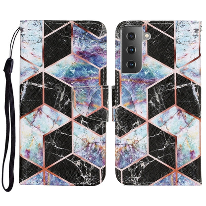 For Samsung Galaxy S21 FE Coloured Drawing Pattern Horizontal Flip PU Leather Case with Holder & Card Slots & Wallet & Lanyard(Black Marble) by buy2fix