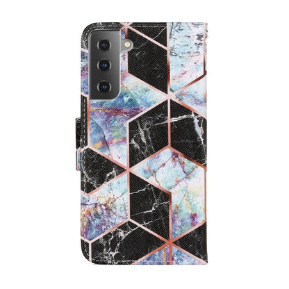 For Samsung Galaxy S21 FE Coloured Drawing Pattern Horizontal Flip PU Leather Case with Holder & Card Slots & Wallet & Lanyard(Black Marble) by buy2fix